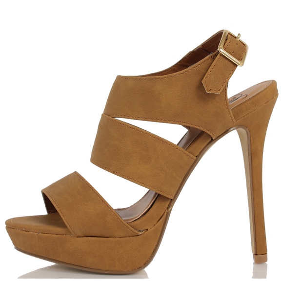 Shoes - Pinion Tan Open Toe Cutout High Heel Sandal